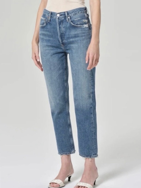 Agolde Denim - AGOLDE Sophie Crop Jeans Size 24 Medium Wash Raw Hem Stretch Denim